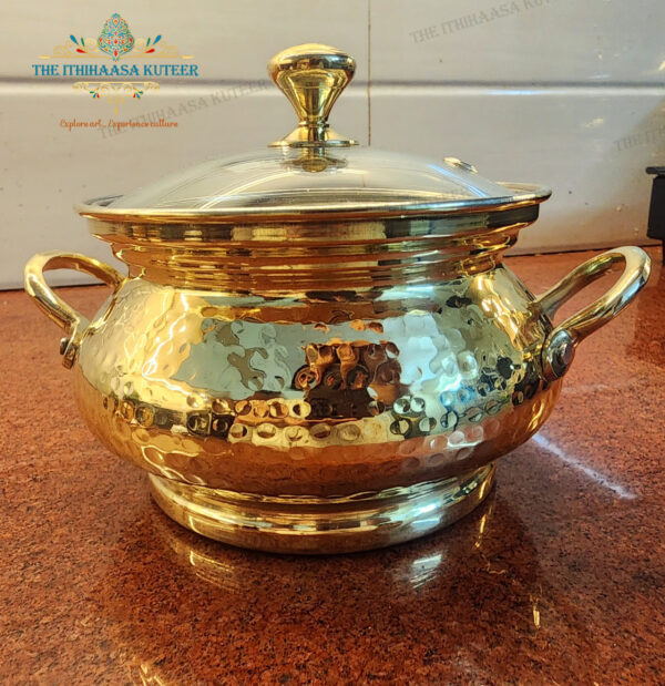 Brass Cook & Serve Vessels<br> with handles & glass lid (Set of 3)