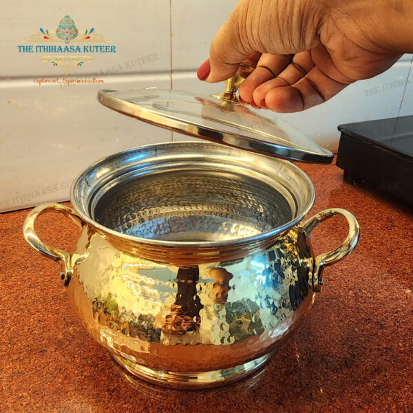 Brass Cook & Serve Vessels<br> with handles & glass lid (Set of 3)